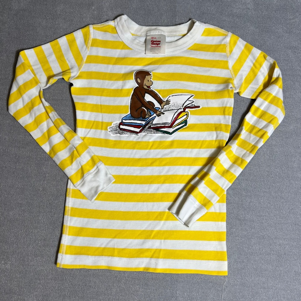 Hanna Andersson Curious George Pajama Top Yellow Striped Organic Cotton Size 8